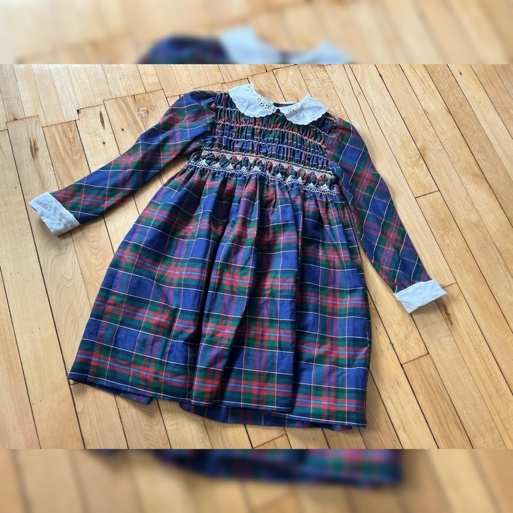 Polly Flinders smocked‎ plaid youth dress
